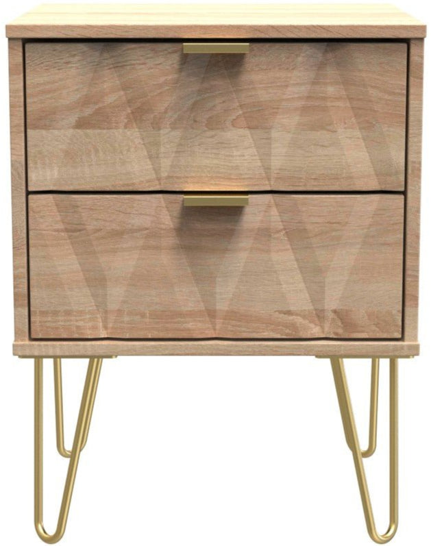Diamond 2 Drawer Bedside Cabinet with Hairpin Legs - Welcome Furniture