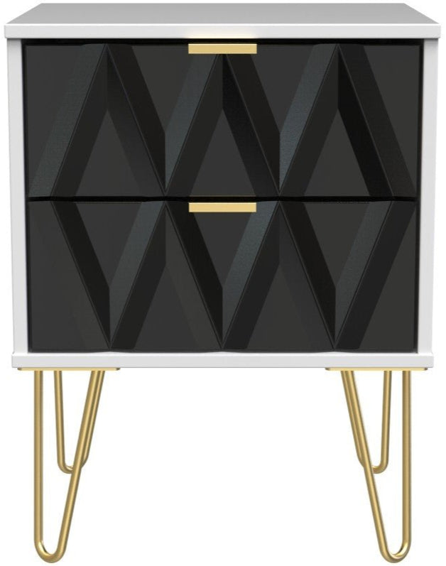 Diamond 2 Drawer Bedside Cabinet with Hairpin Legs - Welcome Furniture