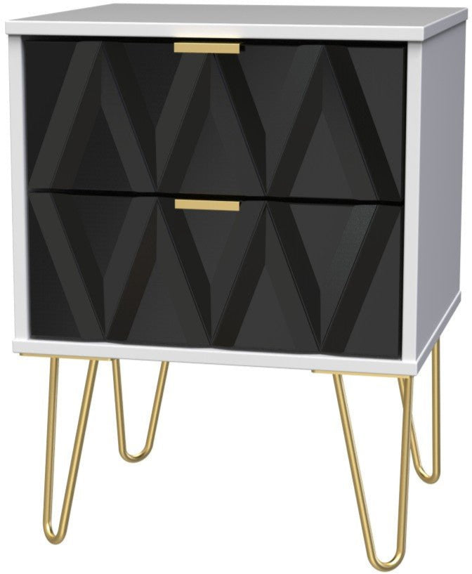 Diamond 2 Drawer Bedside Cabinet with Hairpin Legs - Welcome Furniture