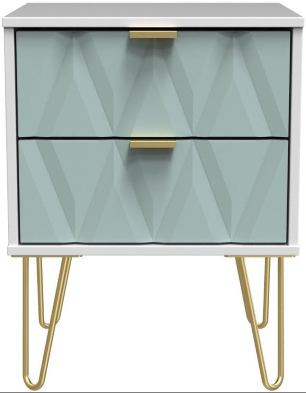 Diamond 2 Drawer Bedside Cabinet with Hairpin Legs - Welcome Furniture
