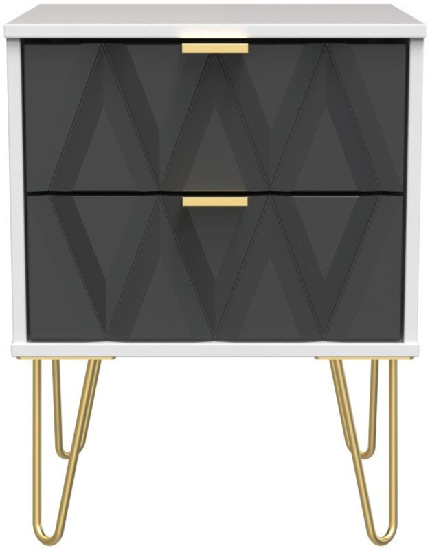 Diamond 2 Drawer Bedside Cabinet with Hairpin Legs - Welcome Furniture