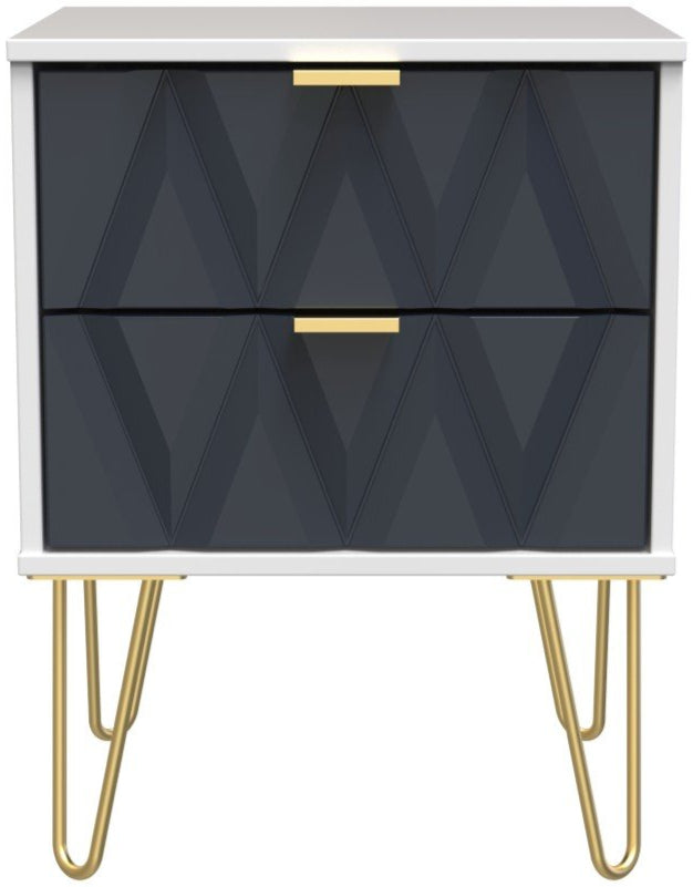 Diamond 2 Drawer Bedside Cabinet with Hairpin Legs - Welcome Furniture