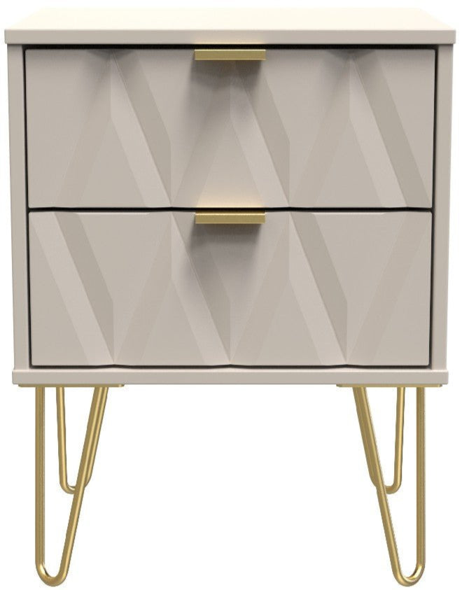 Diamond 2 Drawer Bedside Cabinet with Hairpin Legs - Welcome Furniture