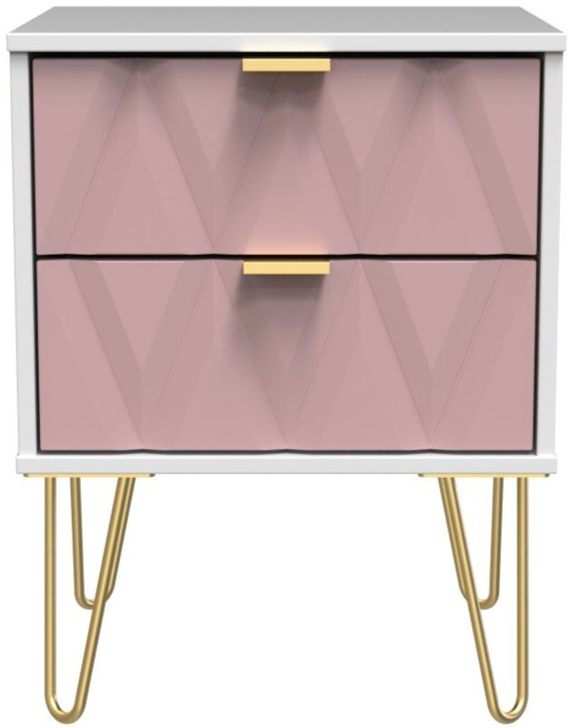 Diamond 2 Drawer Bedside Cabinet with Hairpin Legs - Welcome Furniture