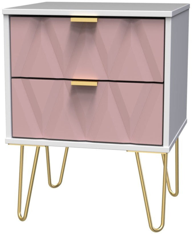 Diamond 2 Drawer Bedside Cabinet with Hairpin Legs - Welcome Furniture