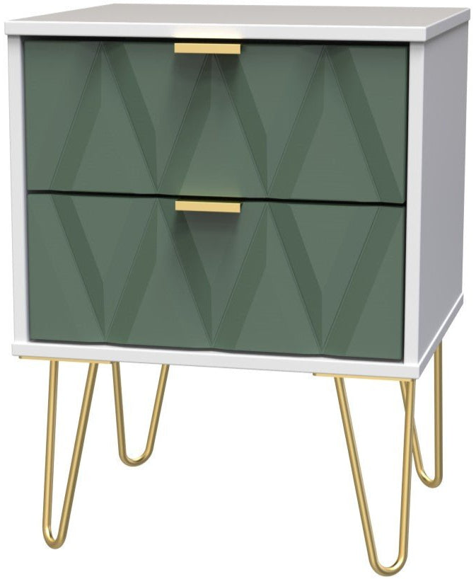Diamond 2 Drawer Bedside Cabinet with Hairpin Legs - Welcome Furniture