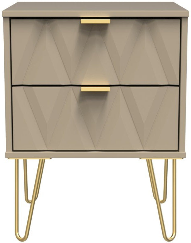 Diamond 2 Drawer Bedside Cabinet with Hairpin Legs - Welcome Furniture