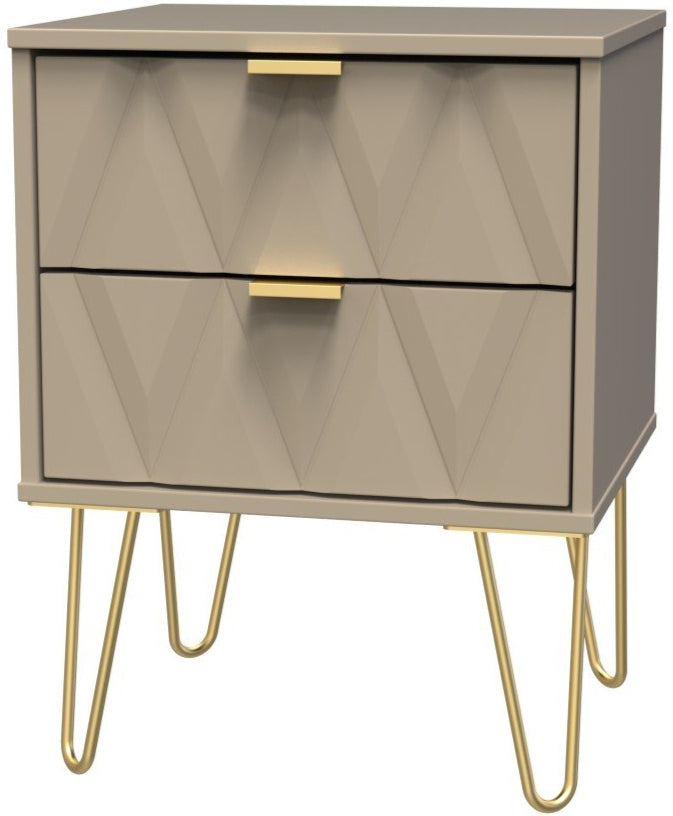 Diamond 2 Drawer Bedside Cabinet with Hairpin Legs - Welcome Furniture