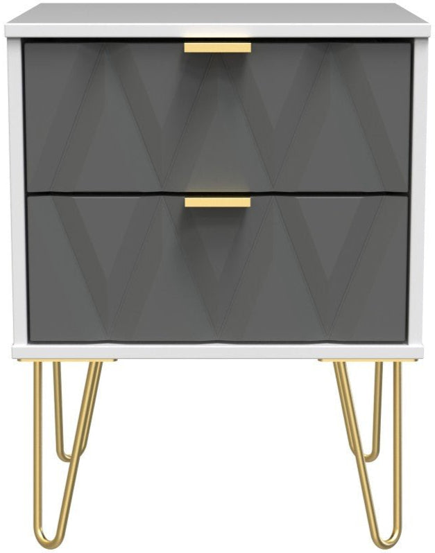Diamond 2 Drawer Bedside Cabinet with Hairpin Legs - Welcome Furniture