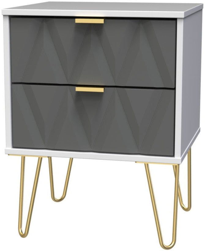 Diamond 2 Drawer Bedside Cabinet with Hairpin Legs - Welcome Furniture