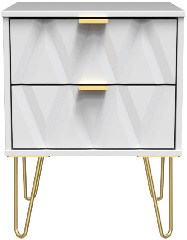 Diamond 2 Drawer Bedside Cabinet with Hairpin Legs - Welcome Furniture