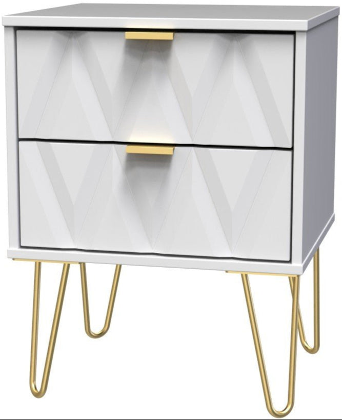 Diamond 2 Drawer Bedside Cabinet with Hairpin Legs - Welcome Furniture