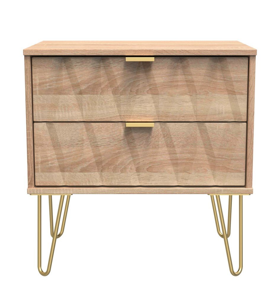 Diamond 2 Drawer Midi Chest with Gold Hairpin Legs - Welcome Furniture