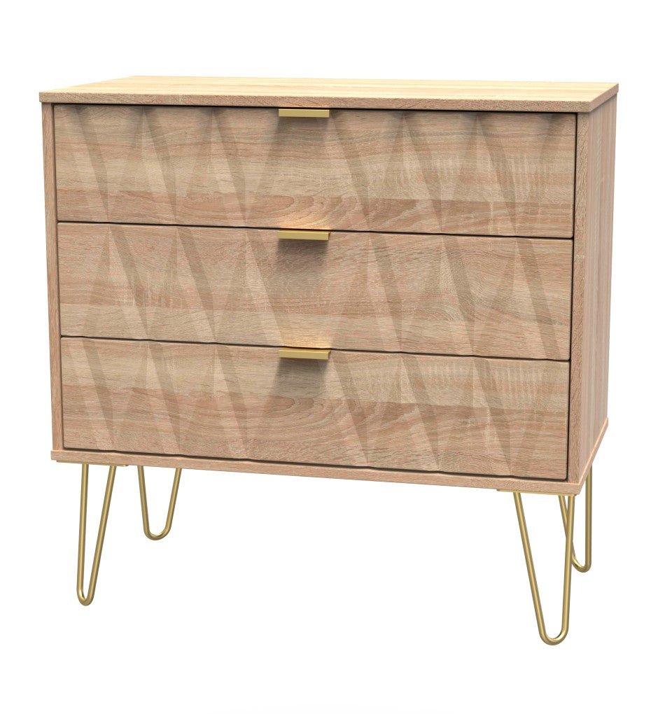 Diamond 3 Drawer Chest with Gold Hairpin Legs - Welcome Furniture