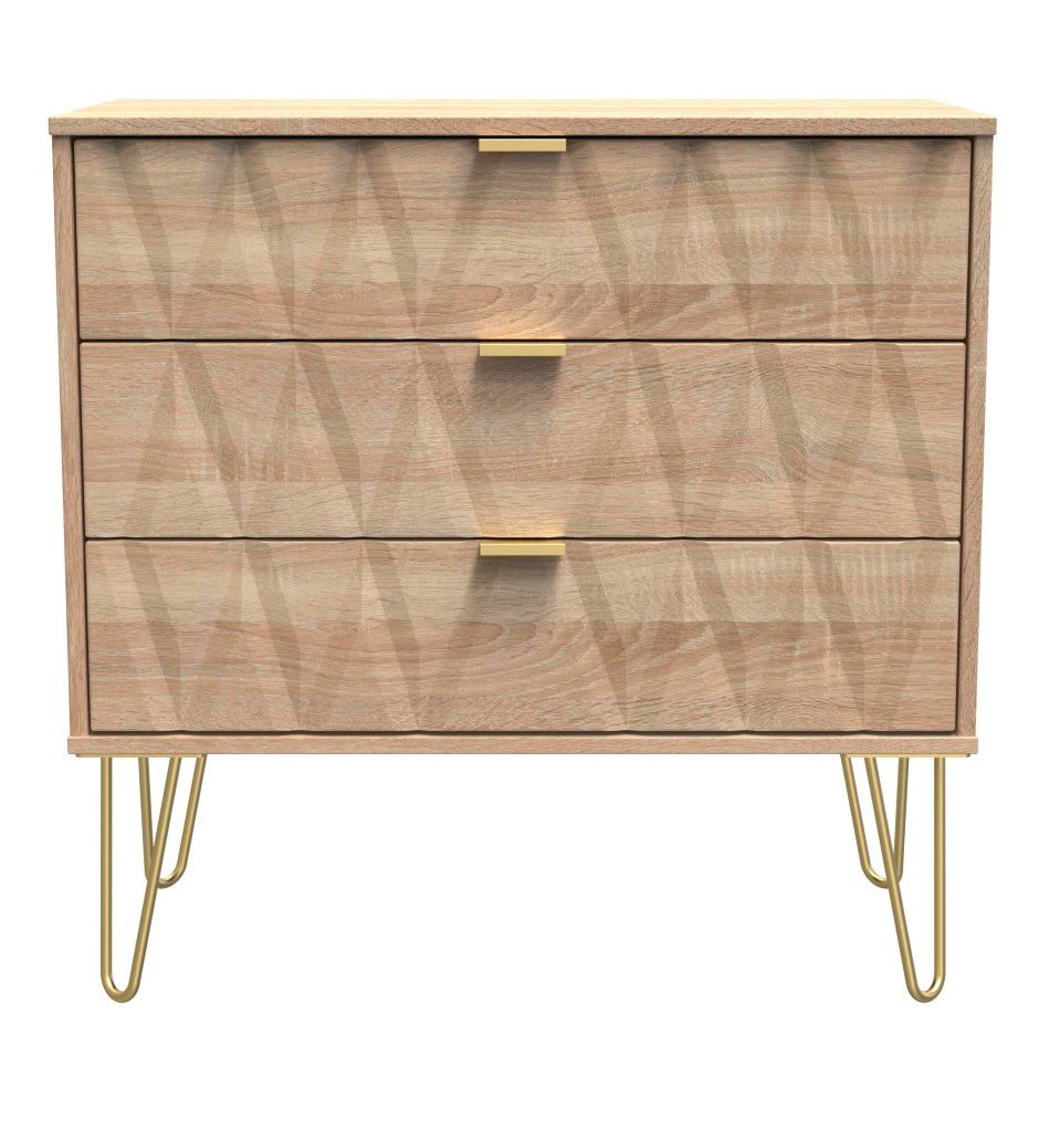 Diamond 3 Drawer Chest with Gold Hairpin Legs - Welcome Furniture