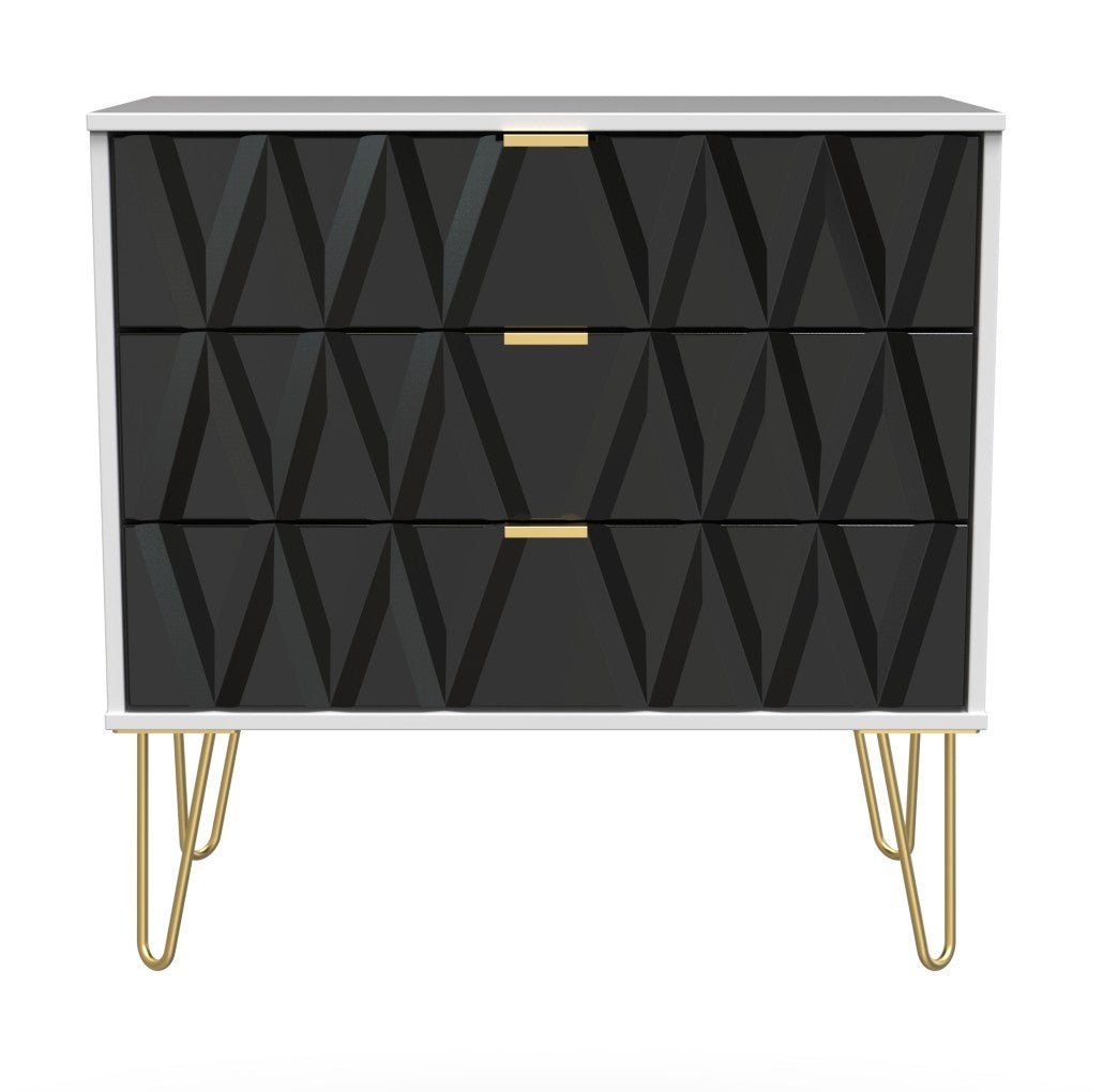 Diamond 3 Drawer Chest with Gold Hairpin Legs - Welcome Furniture