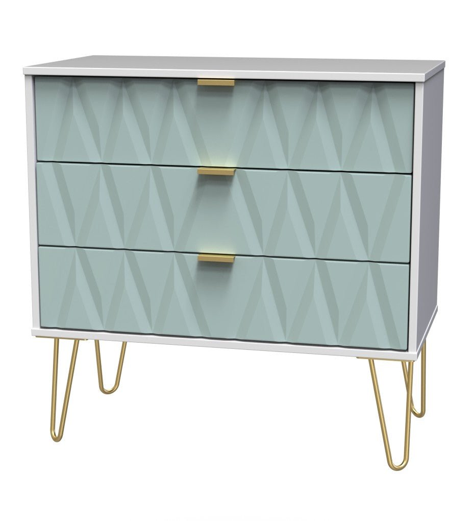 Diamond 3 Drawer Chest with Gold Hairpin Legs - Welcome Furniture