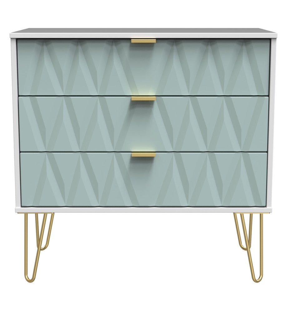 Diamond 3 Drawer Chest with Gold Hairpin Legs - Welcome Furniture