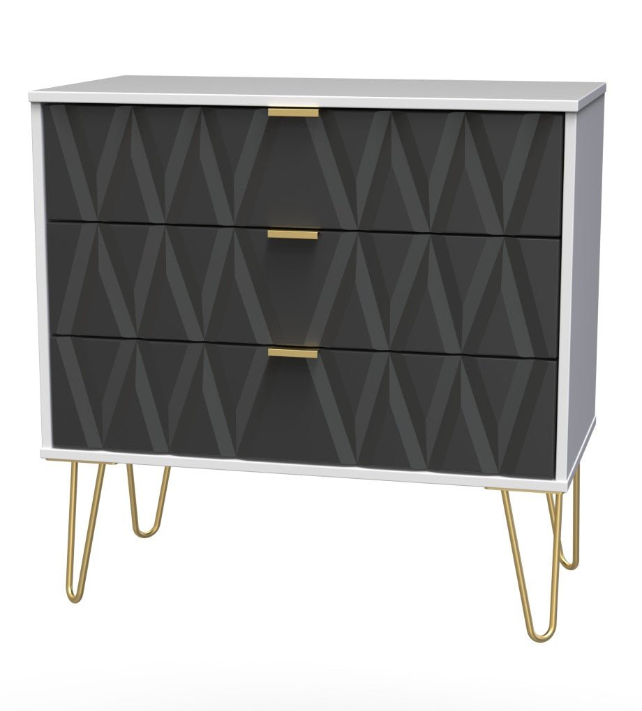 Diamond 3 Drawer Chest with Gold Hairpin Legs - Welcome Furniture