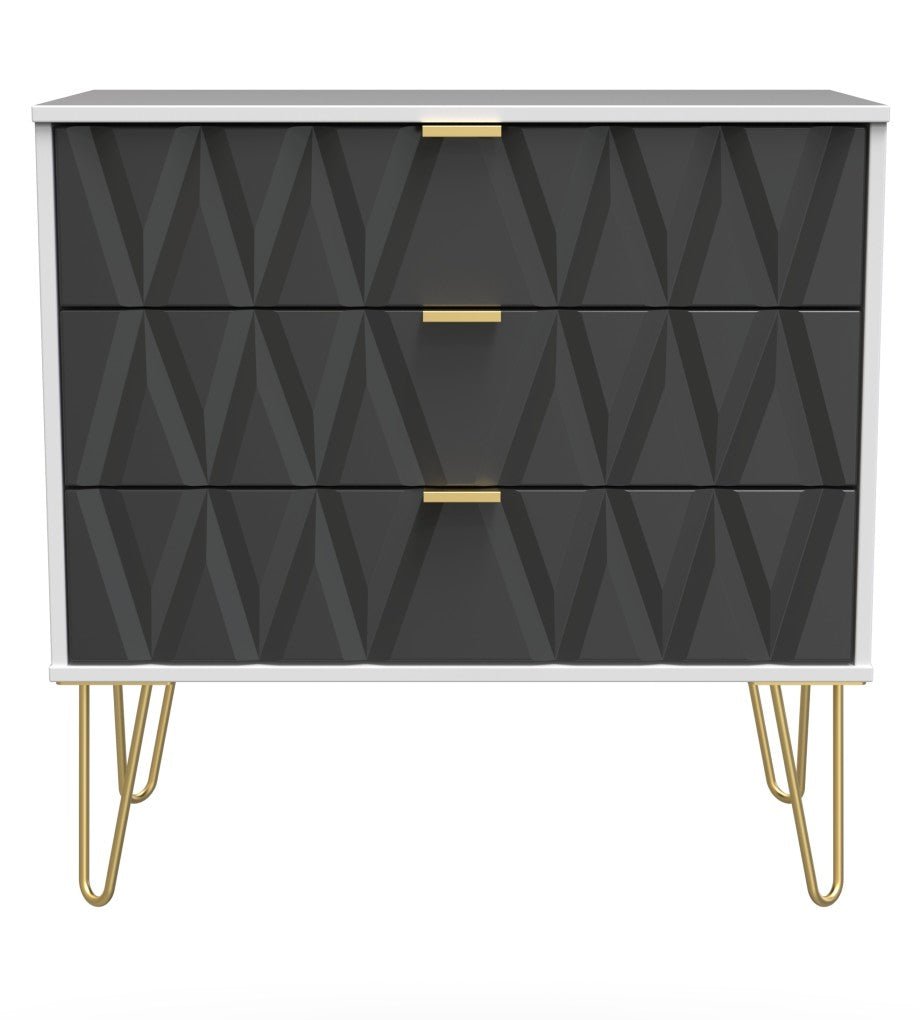 Diamond 3 Drawer Chest with Gold Hairpin Legs - Welcome Furniture