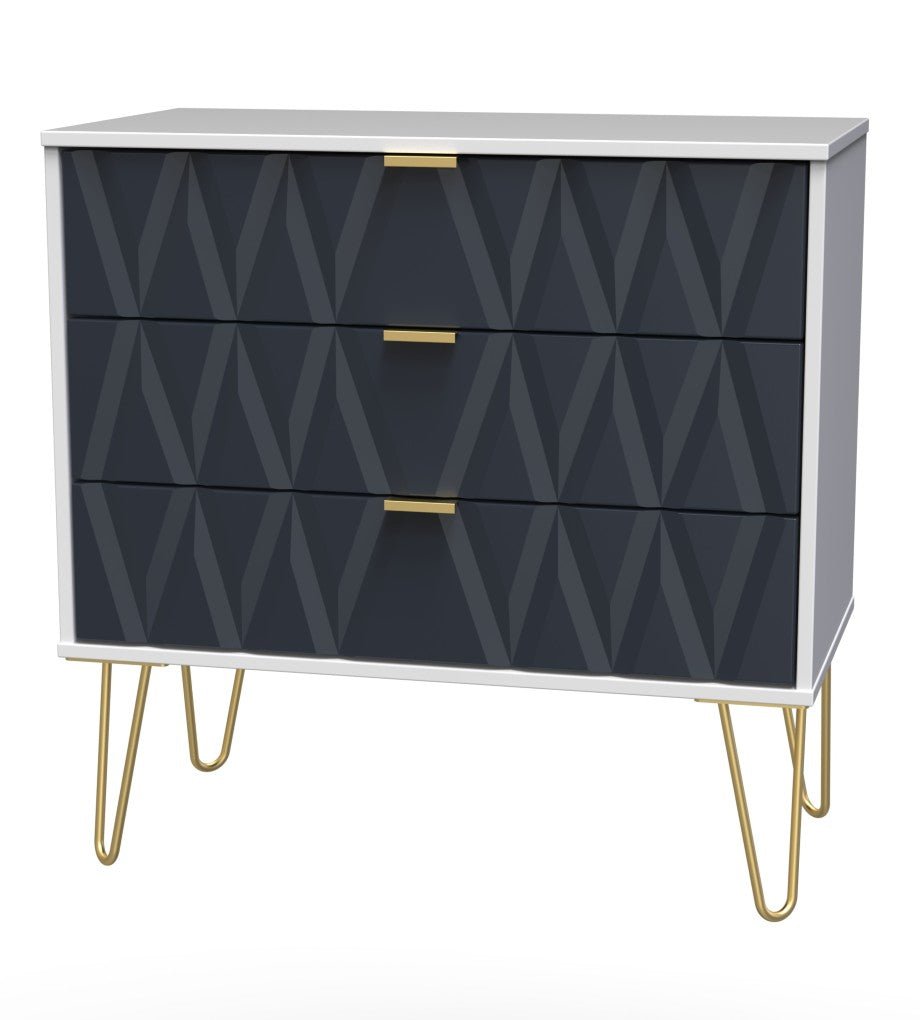 Diamond 3 Drawer Chest with Gold Hairpin Legs - Welcome Furniture
