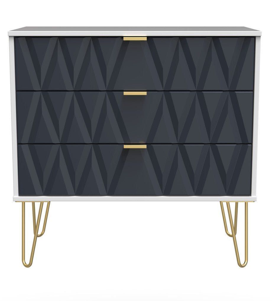 Diamond 3 Drawer Chest with Gold Hairpin Legs - Welcome Furniture