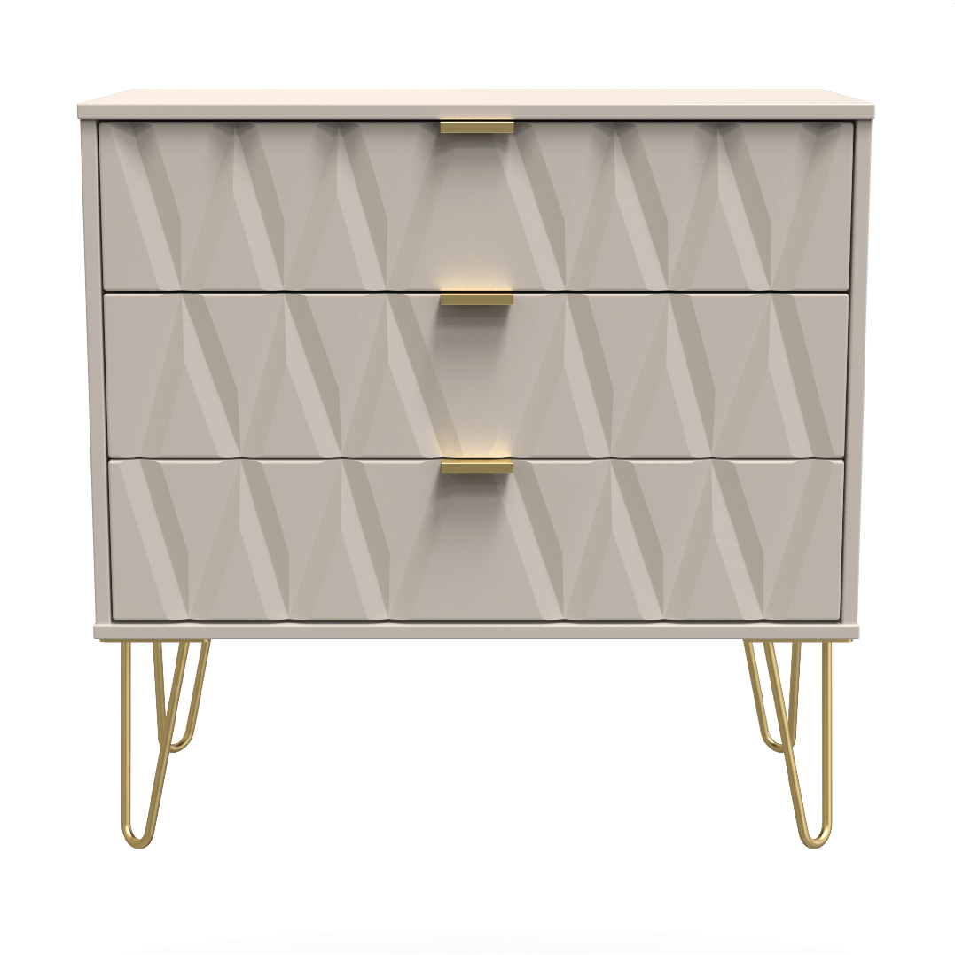 Diamond 3 Drawer Chest with Gold Hairpin Legs - Welcome Furniture
