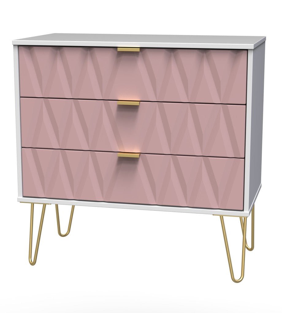 Diamond 3 Drawer Chest with Gold Hairpin Legs - Welcome Furniture