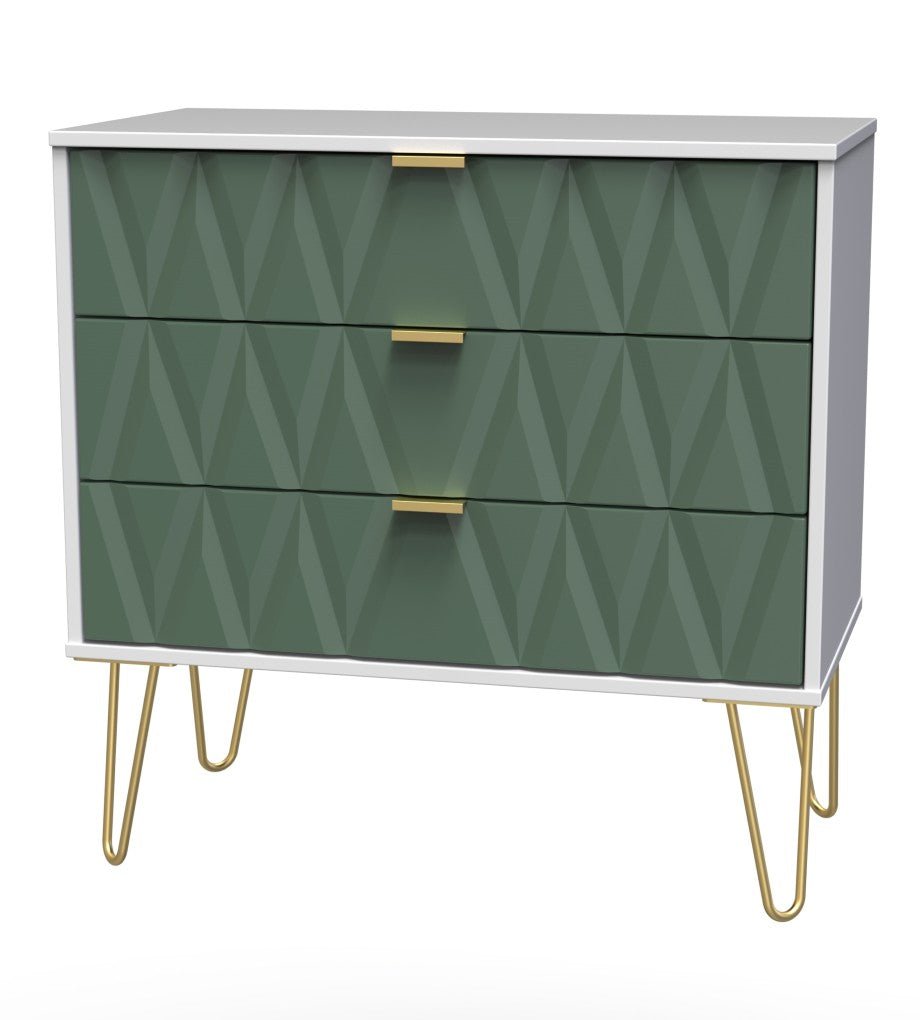 Diamond 3 Drawer Chest with Gold Hairpin Legs - Welcome Furniture