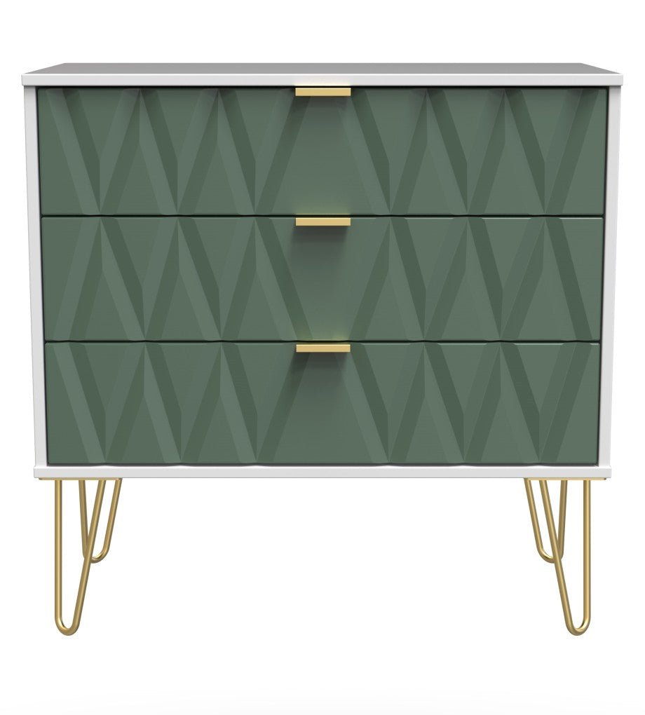Diamond 3 Drawer Chest with Gold Hairpin Legs - Welcome Furniture