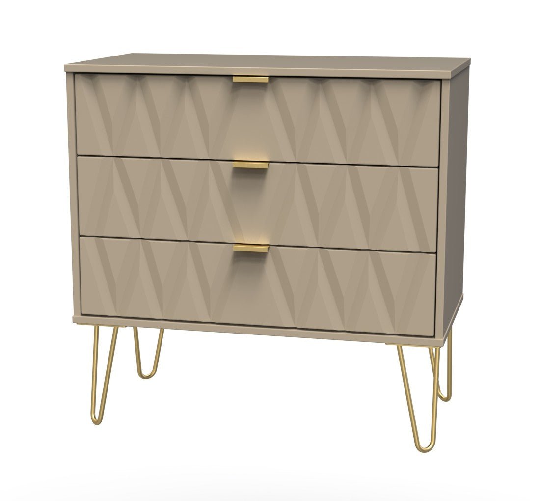 Diamond 3 Drawer Chest with Gold Hairpin Legs - Welcome Furniture