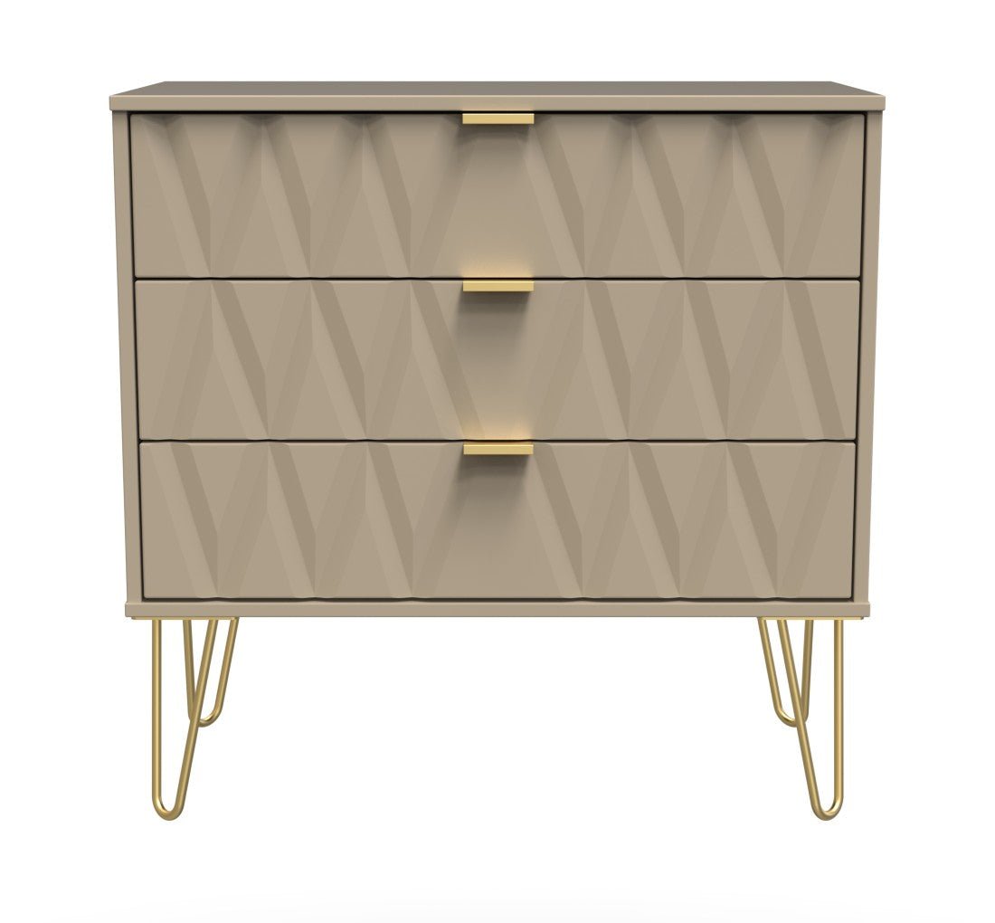 Diamond 3 Drawer Chest with Gold Hairpin Legs - Welcome Furniture