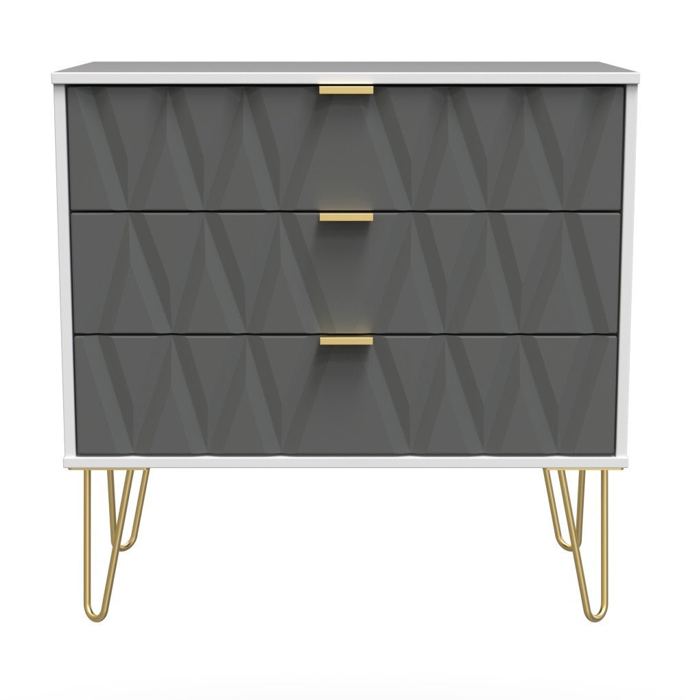 Diamond 3 Drawer Chest with Gold Hairpin Legs - Welcome Furniture