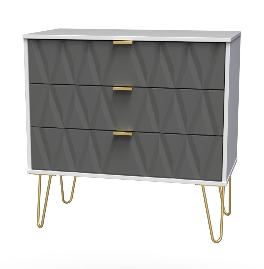 Diamond 3 Drawer Chest with Gold Hairpin Legs - Welcome Furniture