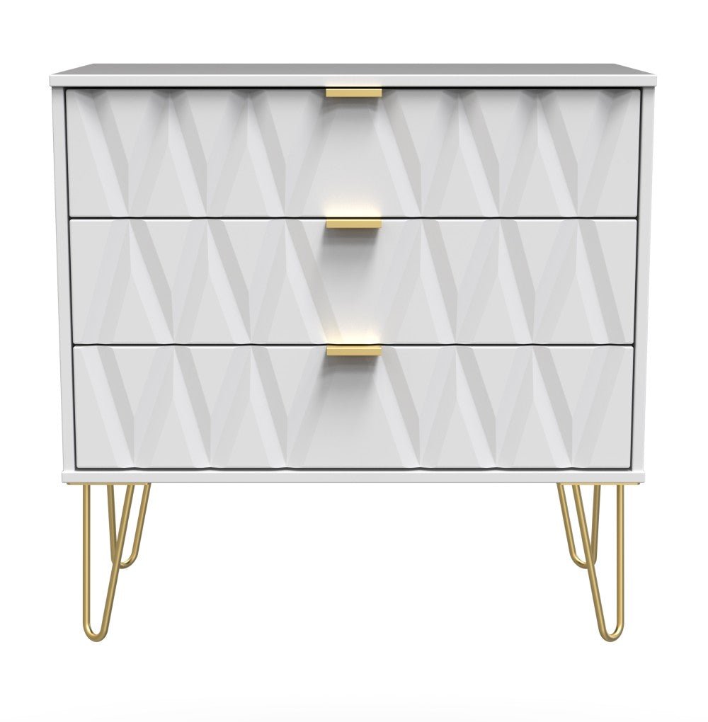 Diamond 3 Drawer Chest with Gold Hairpin Legs - Welcome Furniture