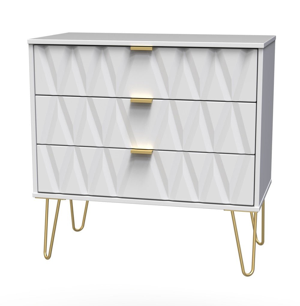 Diamond 3 Drawer Chest with Gold Hairpin Legs - Welcome Furniture