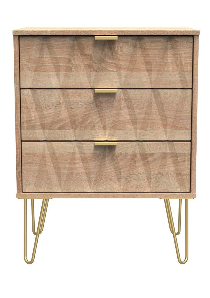 Diamond 3 Drawer Midi Chest with Gold Hairpin Legs - Welcome Furniture