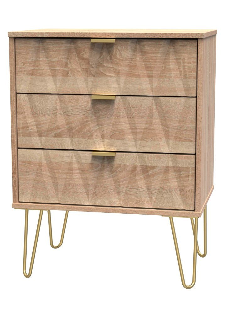 Diamond 3 Drawer Midi Chest with Gold Hairpin Legs - Welcome Furniture