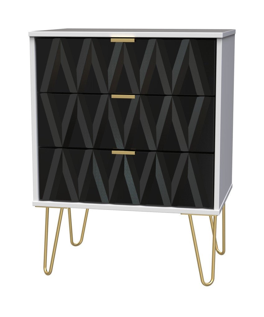 Diamond 3 Drawer Midi Chest with Gold Hairpin Legs - Welcome Furniture
