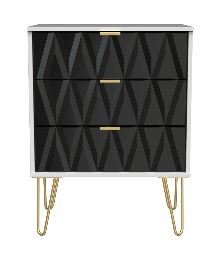 Diamond 3 Drawer Midi Chest with Gold Hairpin Legs - Welcome Furniture