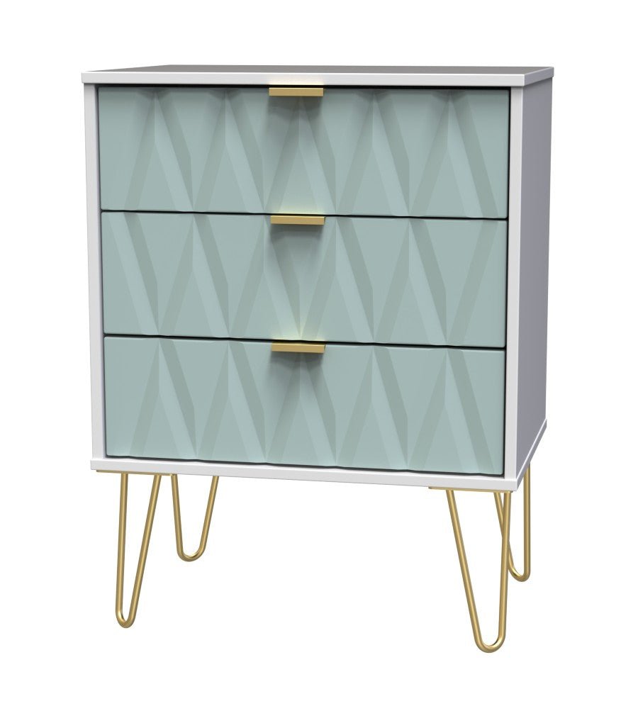 Diamond 3 Drawer Midi Chest with Gold Hairpin Legs - Welcome Furniture