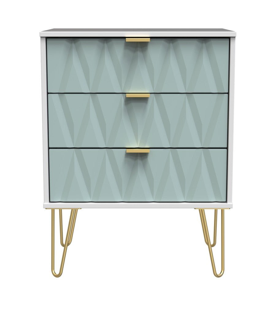 Diamond 3 Drawer Midi Chest with Gold Hairpin Legs - Welcome Furniture