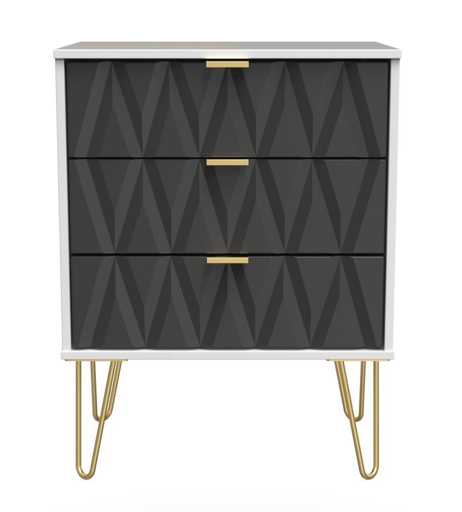 Diamond 3 Drawer Midi Chest with Gold Hairpin Legs - Welcome Furniture