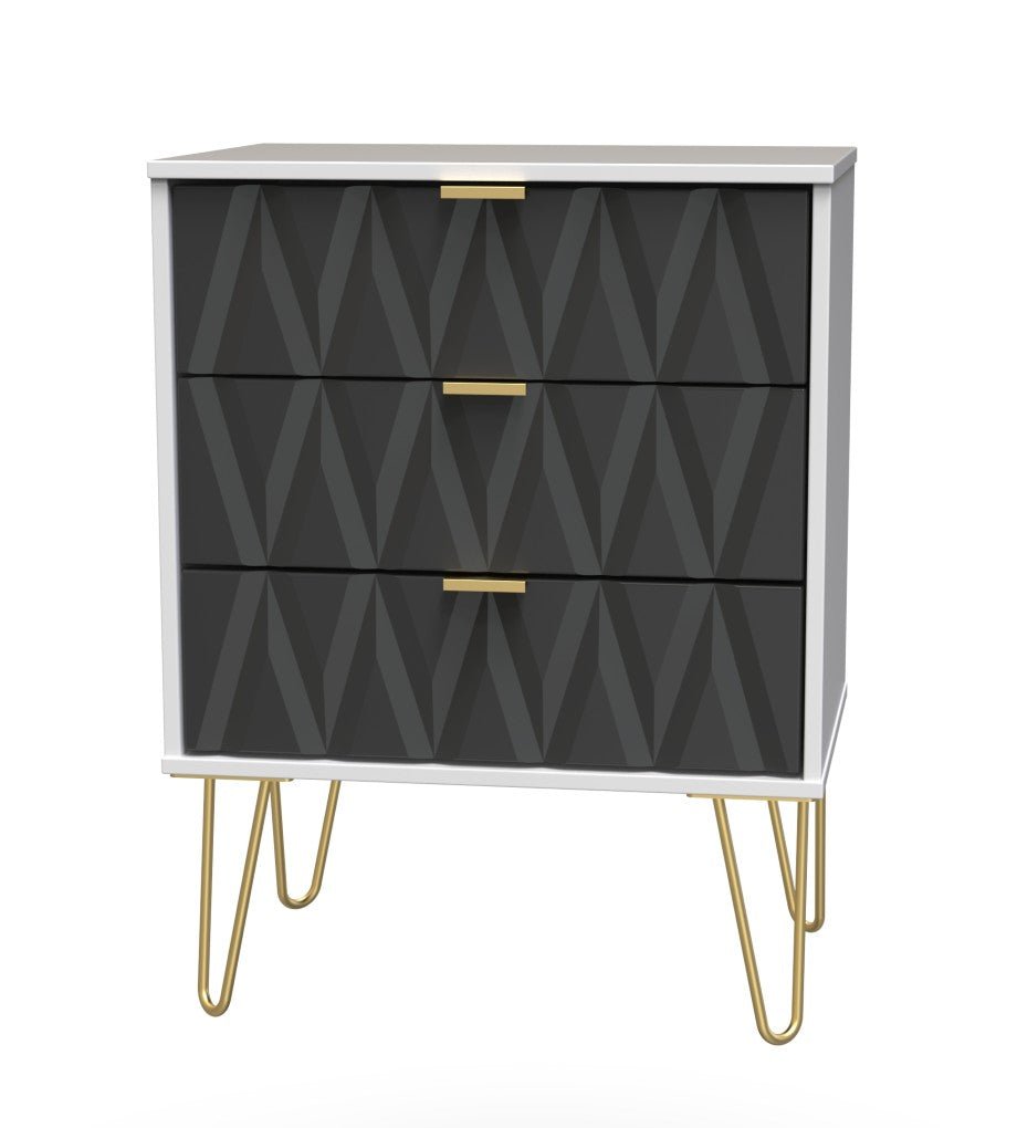 Diamond 3 Drawer Midi Chest with Gold Hairpin Legs - Welcome Furniture