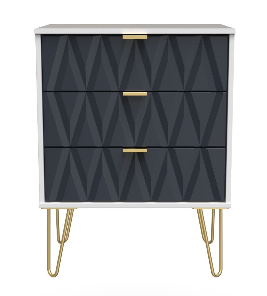 Diamond 3 Drawer Midi Chest with Gold Hairpin Legs - Welcome Furniture