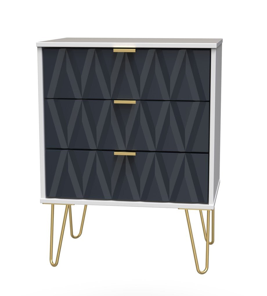 Diamond 3 Drawer Midi Chest with Gold Hairpin Legs - Welcome Furniture