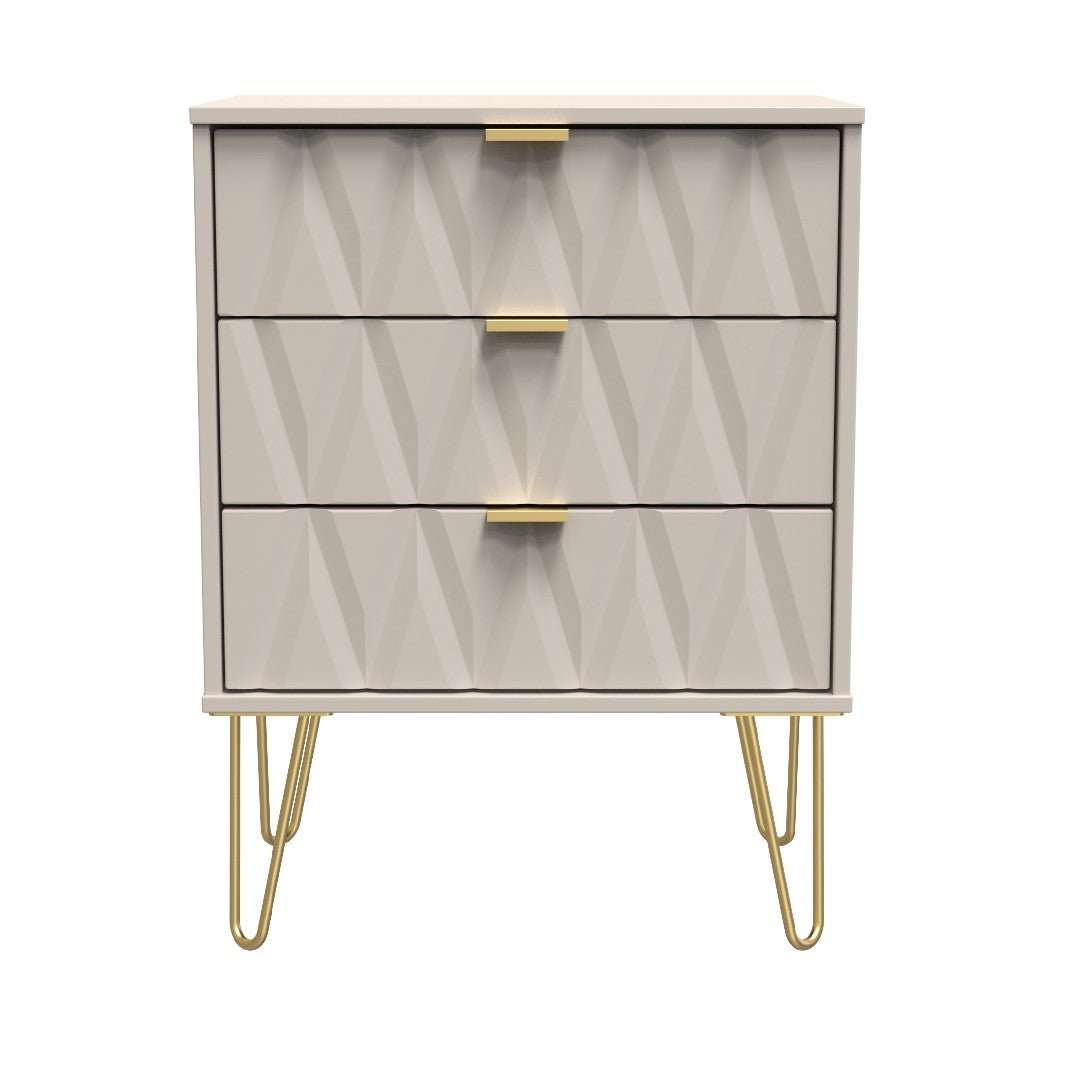 Diamond 3 Drawer Midi Chest with Gold Hairpin Legs - Welcome Furniture