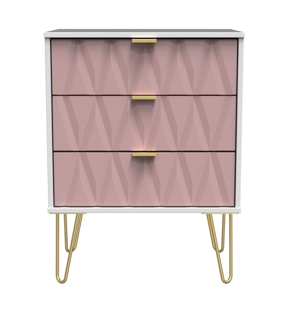 Diamond 3 Drawer Midi Chest with Gold Hairpin Legs - Welcome Furniture