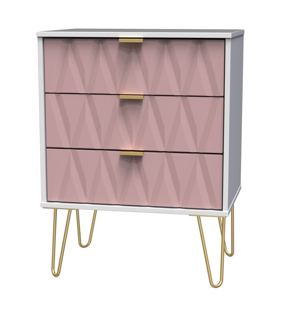 Diamond 3 Drawer Midi Chest with Gold Hairpin Legs - Welcome Furniture