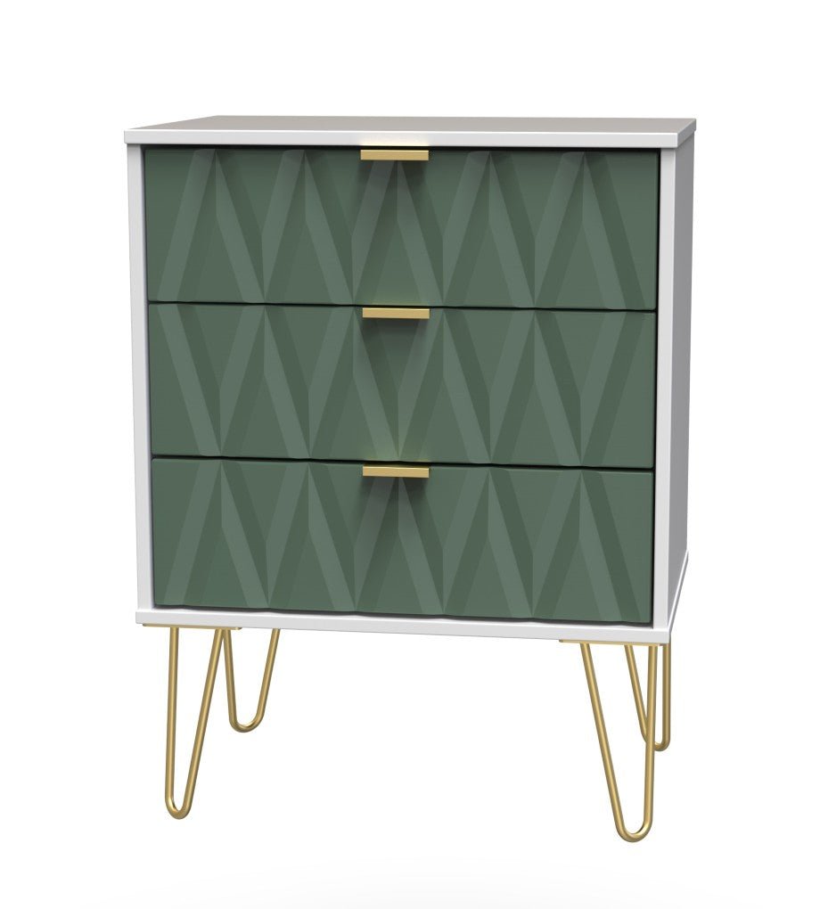 Diamond 3 Drawer Midi Chest with Gold Hairpin Legs - Welcome Furniture